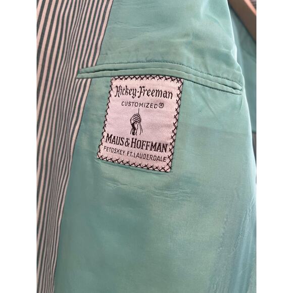 Hickey Freeman 3 Button Suit Jacket Pastel Green White Pinstripes Size 44 JL - Picture 8 of 12